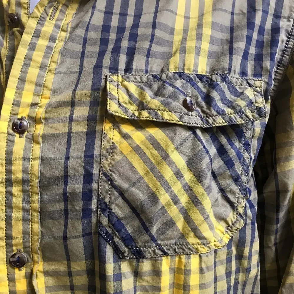 North Face Button Down Plaid Yellow Cotton Long Sleeve Shirt Men's Size Large